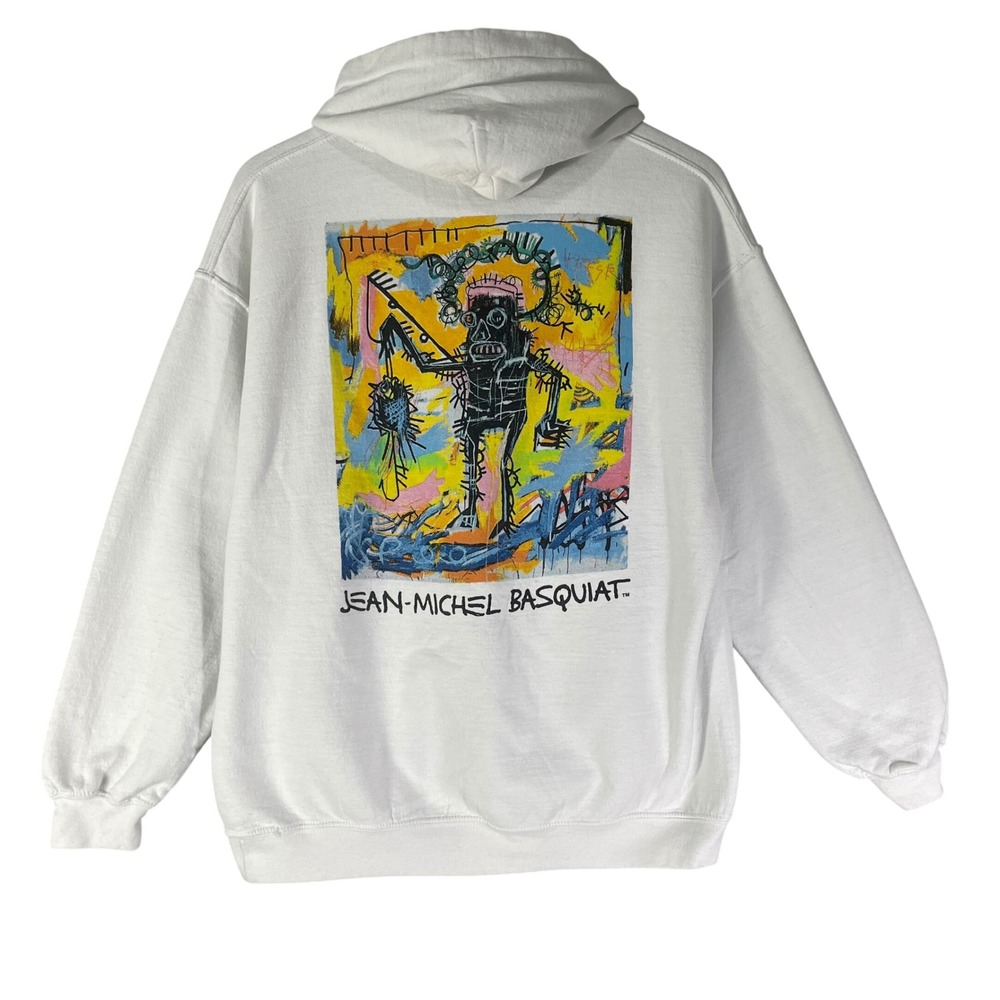 Jean-Michel Basquiat Crown Graphic Hoodie White Mens Large Art Print Pullover